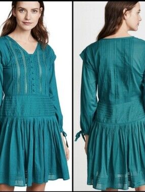 Sea New York Hemingway Micro Pleated Day dress in Emerald Green Color. Size 2